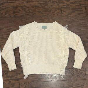 Skies are Blue White Knit Fringe Sweater SZ Medium